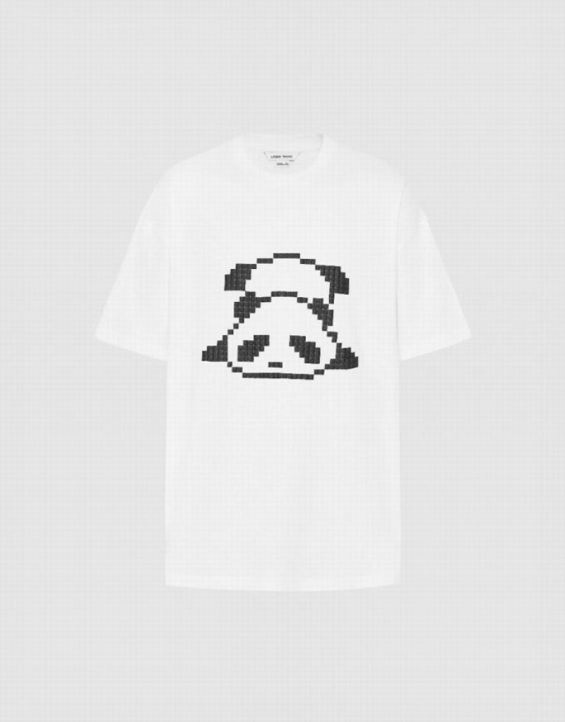 Urban Revivo Panda Printed Crew Neck Men's T-Shirts White | GSOBTNV-35