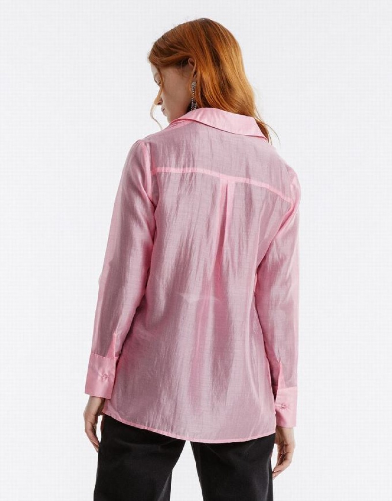 Urban Revivo Patch Pocket Women's Shirts Pink | SYCBMWD-85