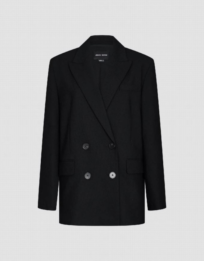 Urban Revivo Peak Lapel Double Breasted Tailored Women's Blazers Black | LGHOXZT-64