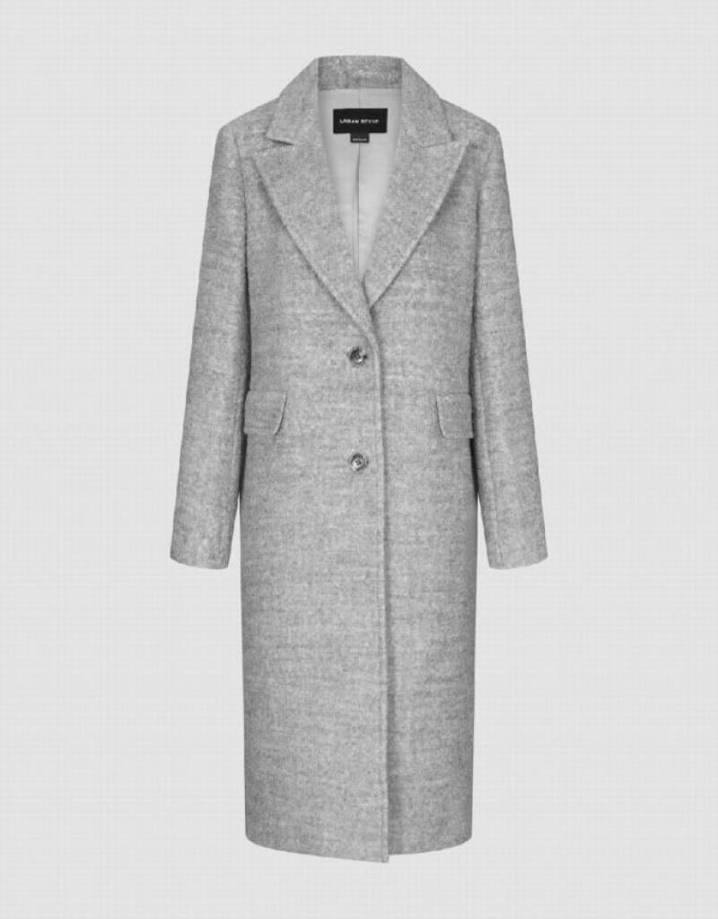 Urban Revivo Peak Lapel Straight Longline Women's Coats Grey | OYFKDXM-21