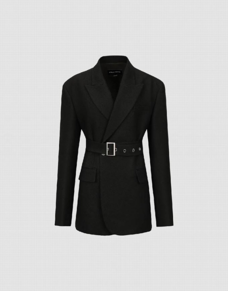 Urban Revivo Peak Lapel Tailored With Belt Women's Blazers Green | LXFWIPD-96