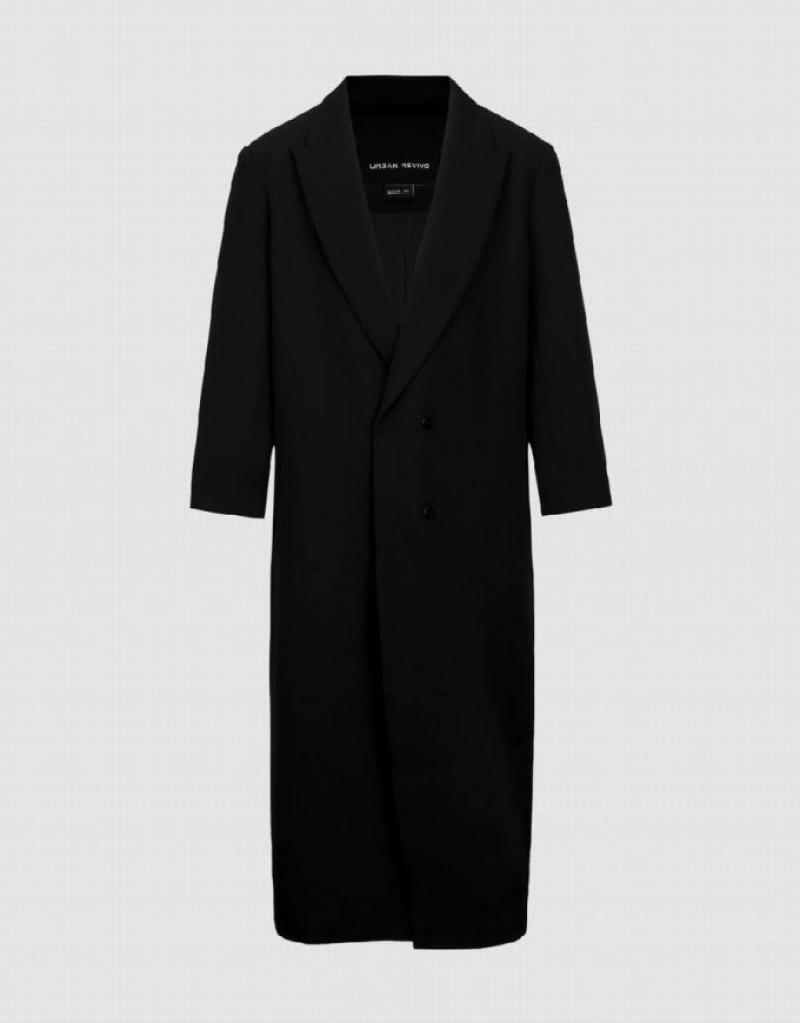 Urban Revivo Peaked Lapel Long Women's Coats Black | WCLVFME-74