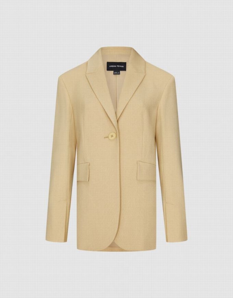 Urban Revivo Peaked Lapel Straight Women's Blazers Yellow | XWUNYAT-06