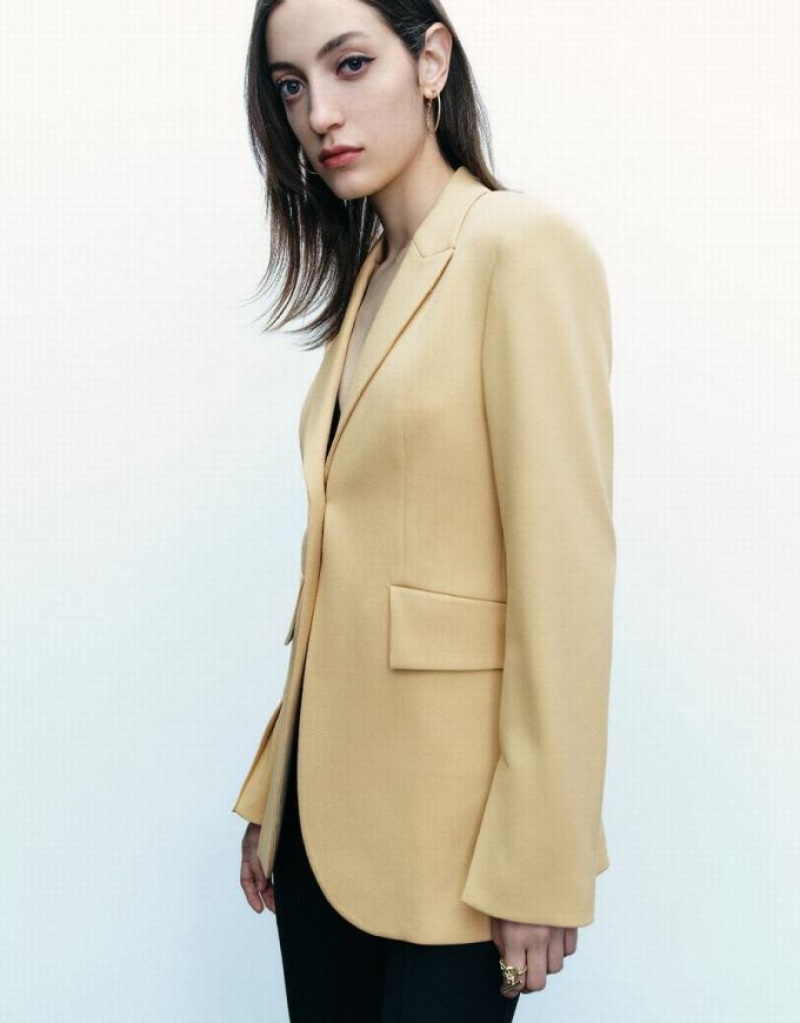 Urban Revivo Peaked Lapel Straight Women's Blazers Yellow | XWUNYAT-06