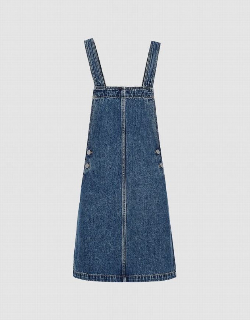 Urban Revivo Pinafore Women\'s Denim Dress Blue | MCSKUZL-05