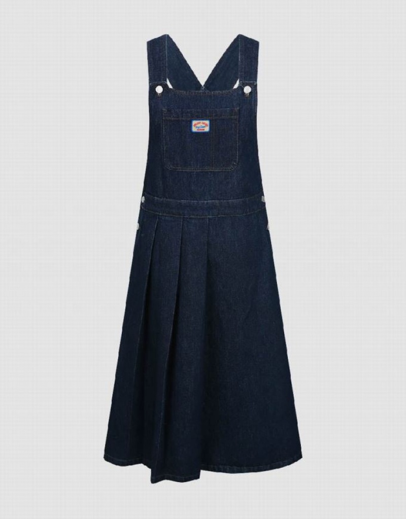 Urban Revivo Pinafore Women's Denim Dress Blue | QXJFWMO-18