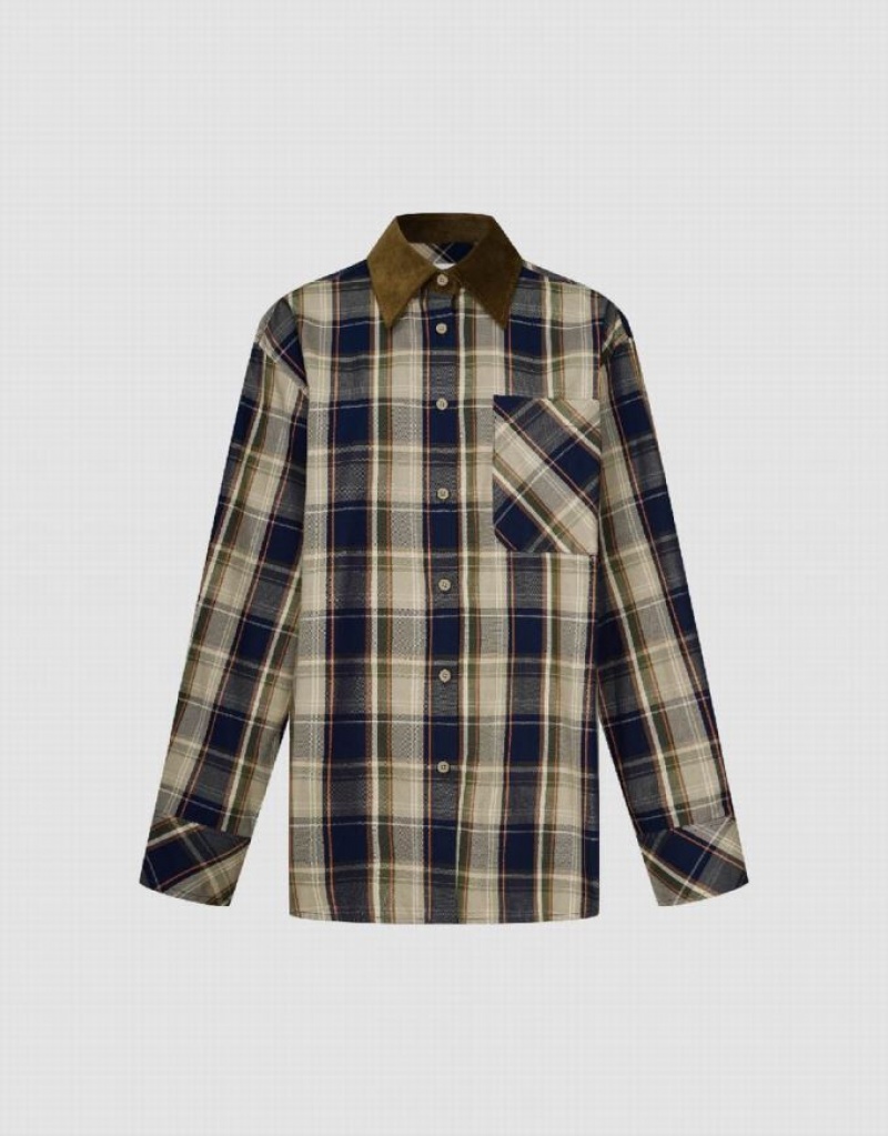 Urban Revivo Plaid A-Line Women's Shirts Brown | DTUCVGX-82