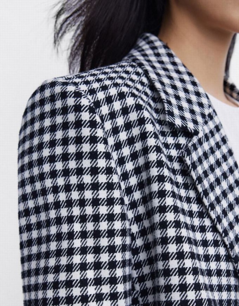 Urban Revivo Plaid Double Breasted Women's Blazers Grey | CFIPVJT-24