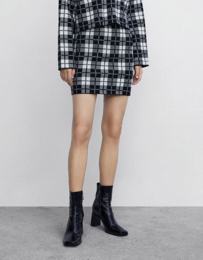 Urban Revivo Plaid Knit Women's Skirts Grey | KYOABHG-14