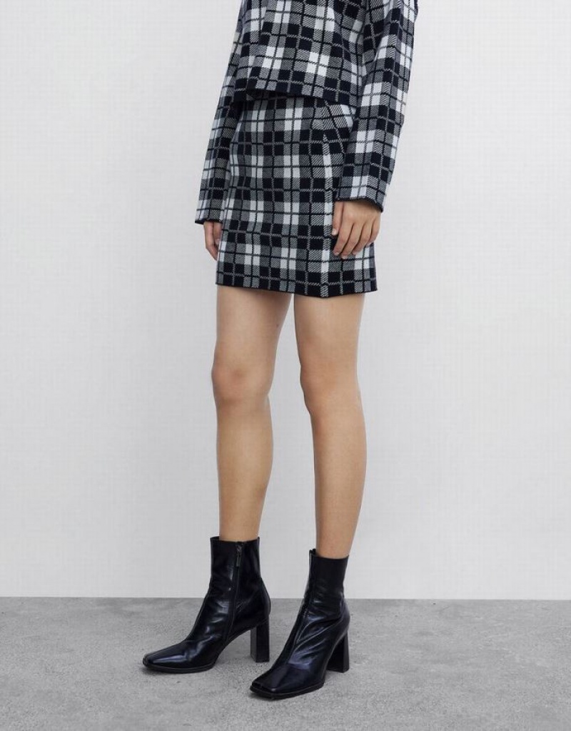 Urban Revivo Plaid Knit Women's Skirts Grey | KYOABHG-14