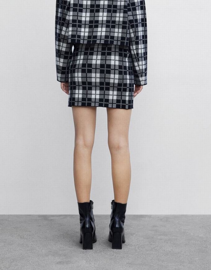 Urban Revivo Plaid Knit Women's Skirts Grey | KYOABHG-14