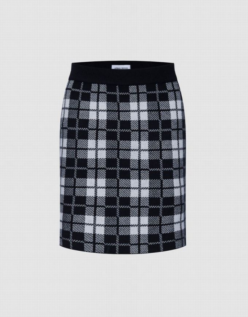 Urban Revivo Plaid Knit Women\'s Skirts Grey | KYOABHG-14