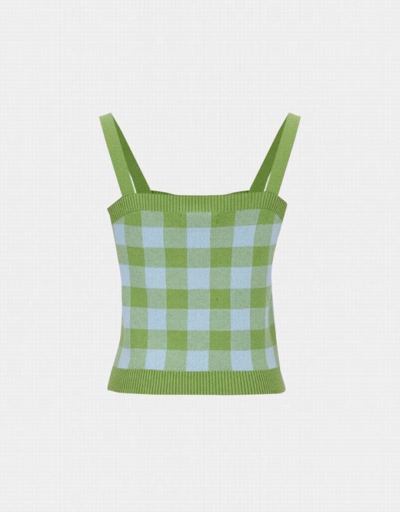 Urban Revivo Plaid Knitted Women's Camisole Green | THXMGIA-30