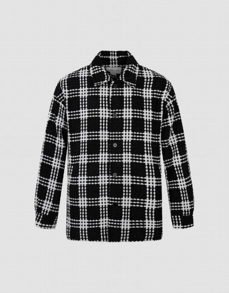 Urban Revivo Plaid Loose Men's Jacket Black | VZJLMXR-92