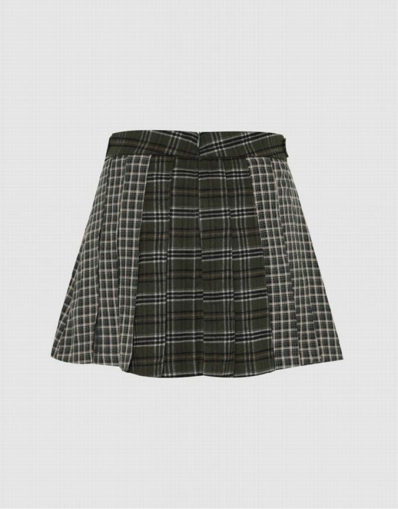 Urban Revivo Plaid Mini A-Line Women's Skirts Green | ZNCLQDF-79