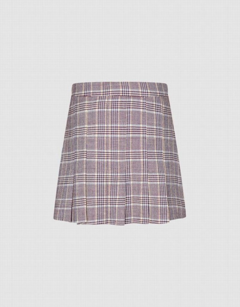 Urban Revivo Plaid Mini A-Line Women's Skirts Grey | BPANQSW-24