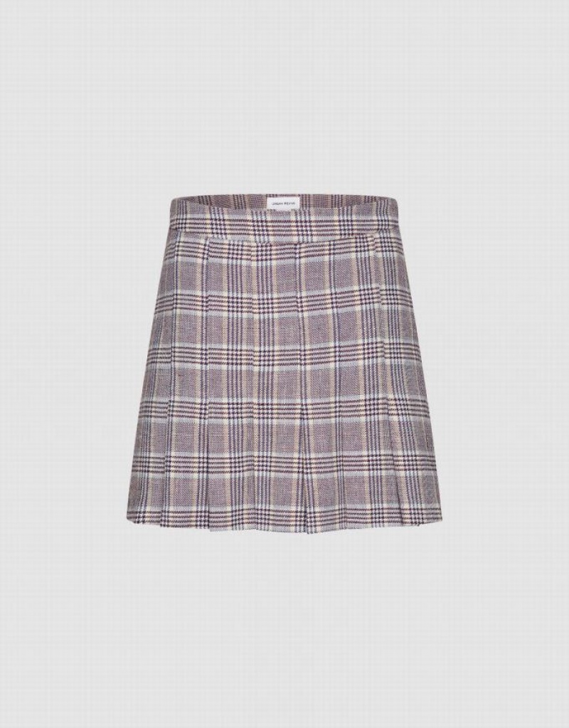 Urban Revivo Plaid Mini A-Line Women\'s Skirts Grey | BPANQSW-24