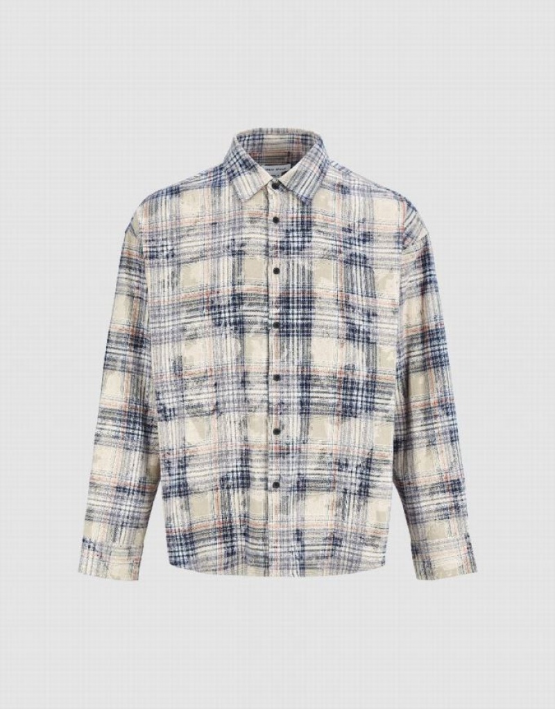 Urban Revivo Plaid Oversized Men's Shirts Khaki | CUMLEJD-62