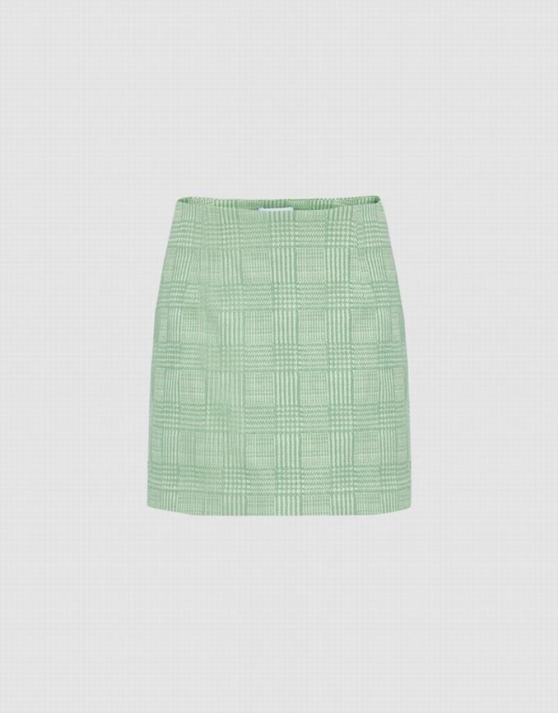 Urban Revivo Plaid Pattern Mini Women\'s Skirts Mint | IDSWULM-85