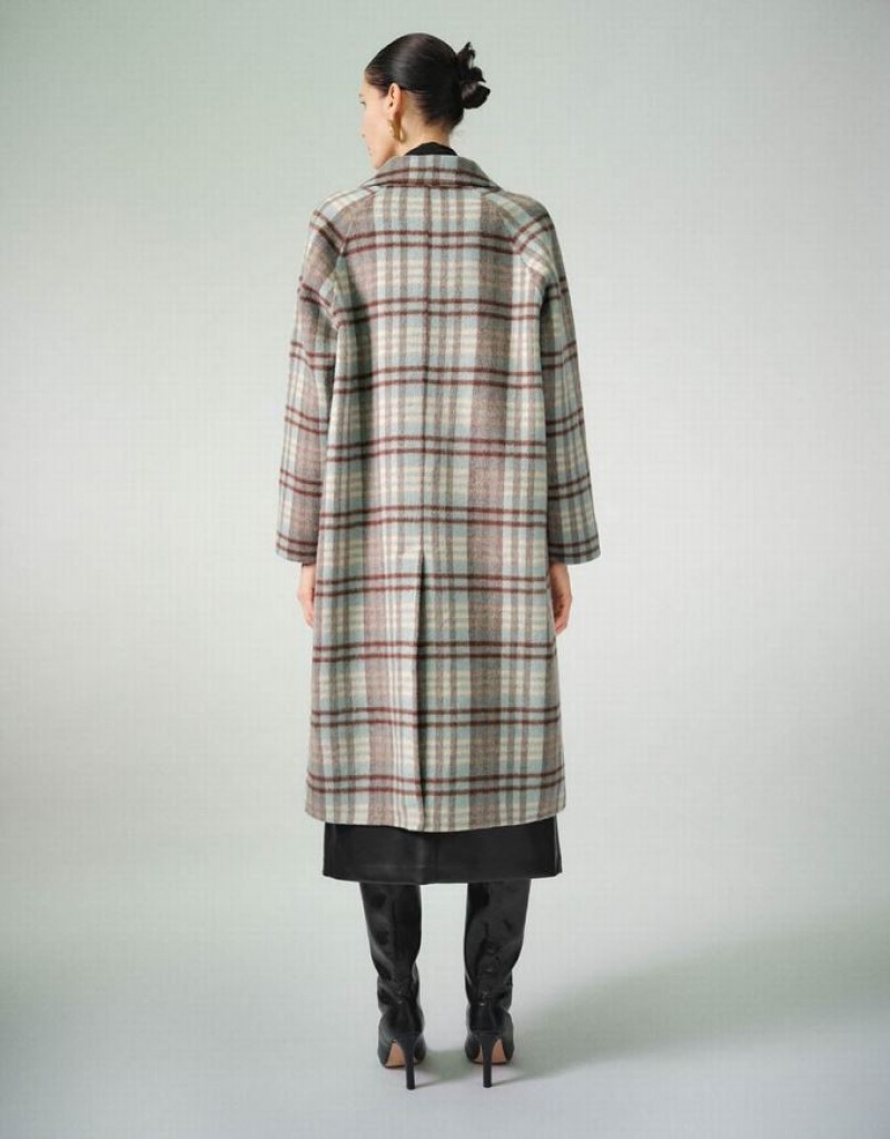 Urban Revivo Plaid Straight Women's Coats Blue | COWEDTN-14