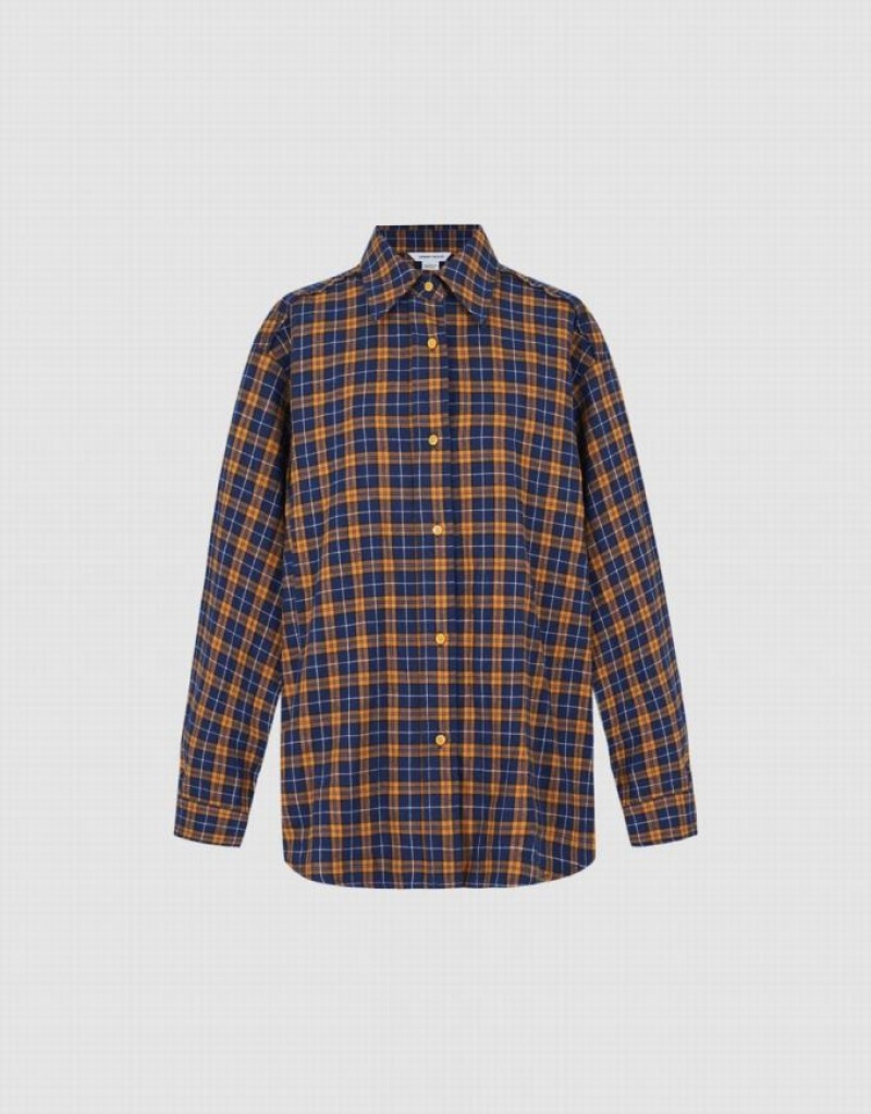 Urban Revivo Plaid Women's Shirts Yellow | BQNIJDX-56