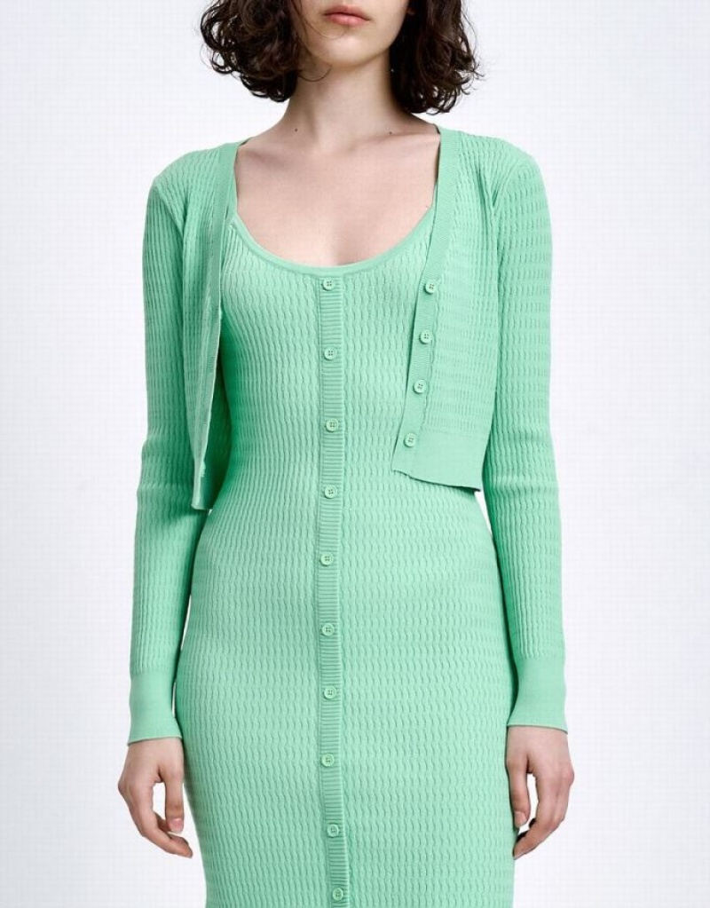 Urban Revivo Plain Button Up Women's Cardigan Green | CXKDSQF-76