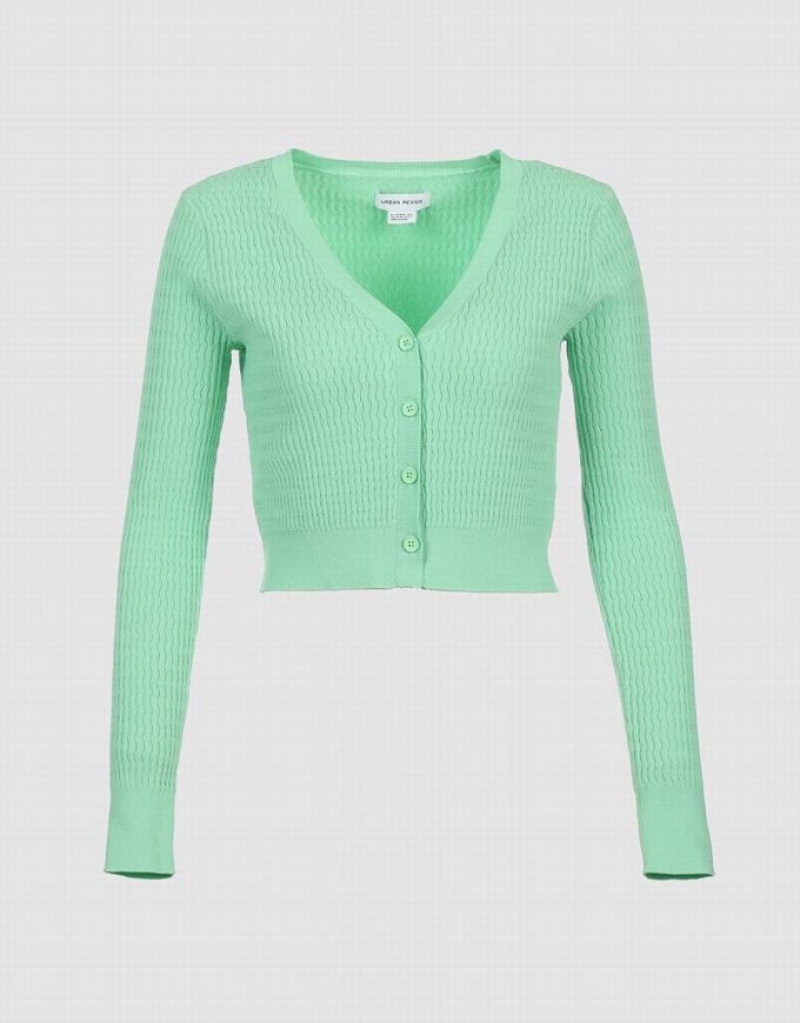 Urban Revivo Plain Button Up Women\'s Cardigan Green | CXKDSQF-76