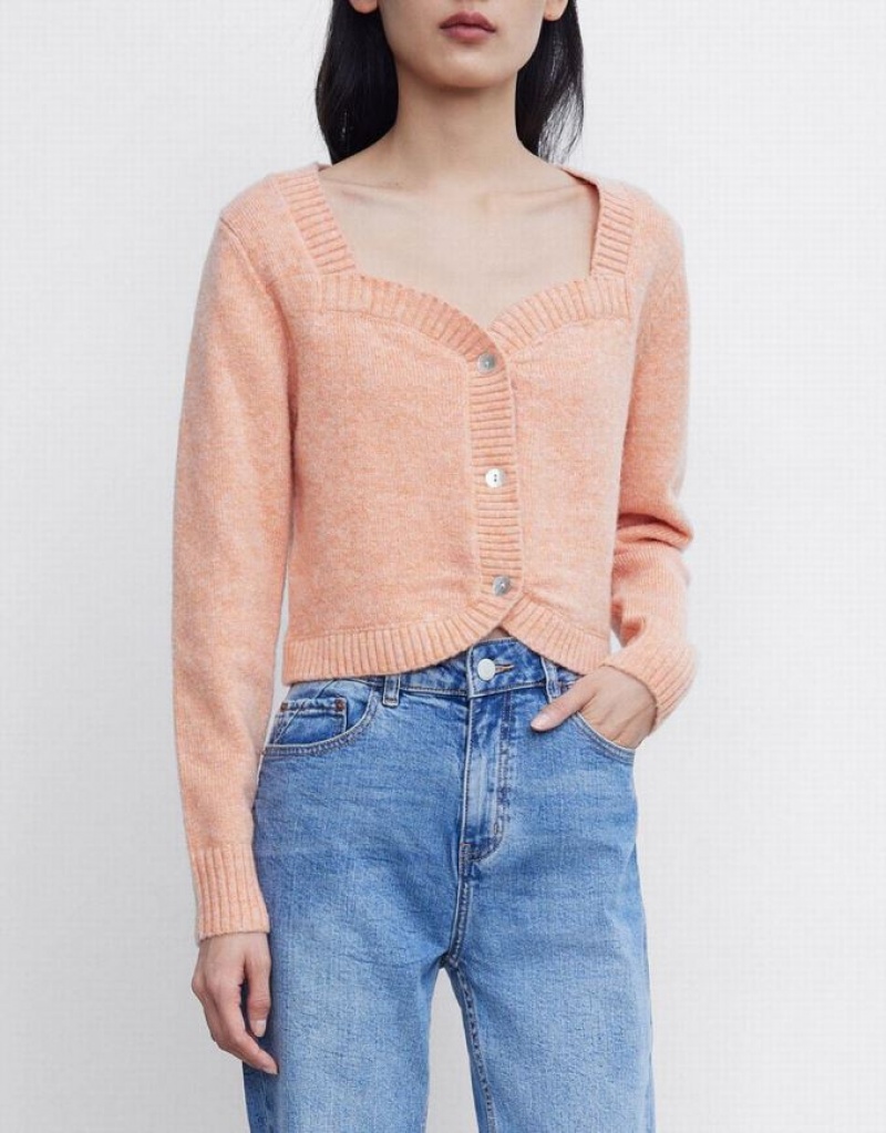 Urban Revivo Plain Button Up Women's Cardigan Coral | IVPRHQZ-46