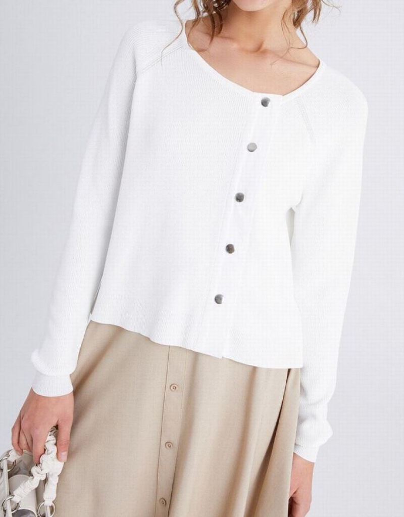 Urban Revivo Plain Button Up Women's Cardigan White | WSXGBKM-83