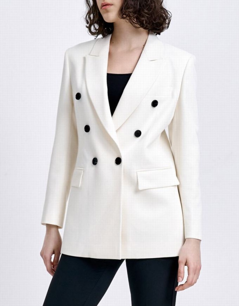 Urban Revivo Plain Double Breasted Women's Blazers White | EFWTCUL-29