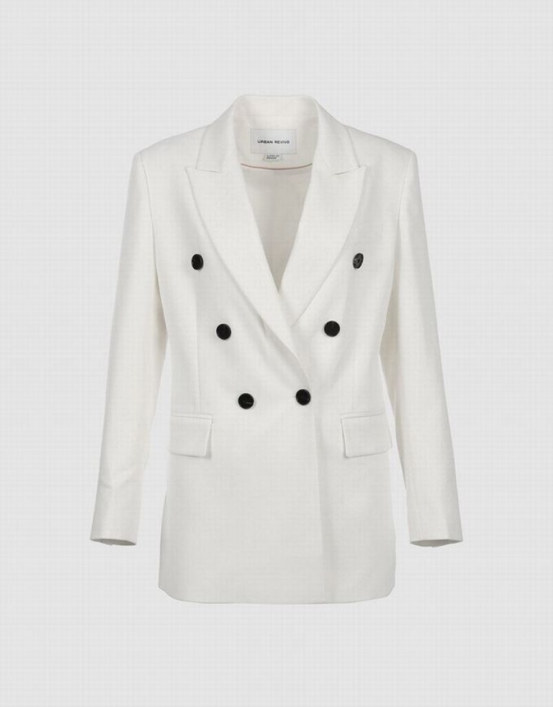 Urban Revivo Plain Double Breasted Women\'s Blazers White | EFWTCUL-29