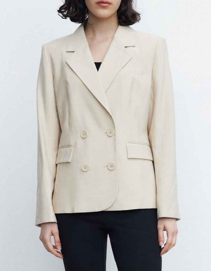 Urban Revivo Plain Double Breasted Women's Blazers Khaki | WATFDVH-47