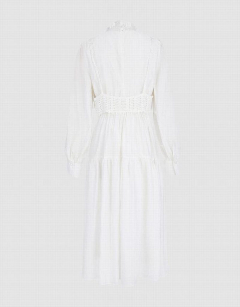 Urban Revivo Plain Frill Trim Puff Sleeve Women's Casual Dress White | JDEPZWM-32