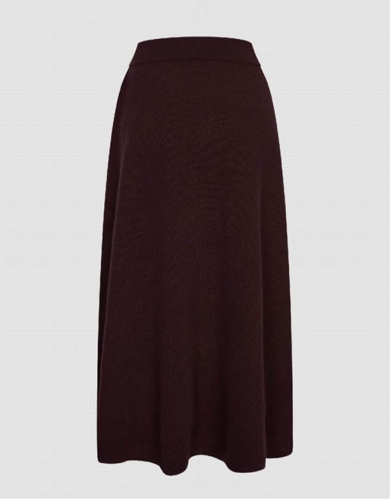 Urban Revivo Plain Knitted Midi Women's Skirts Brown | GOYVZEP-20