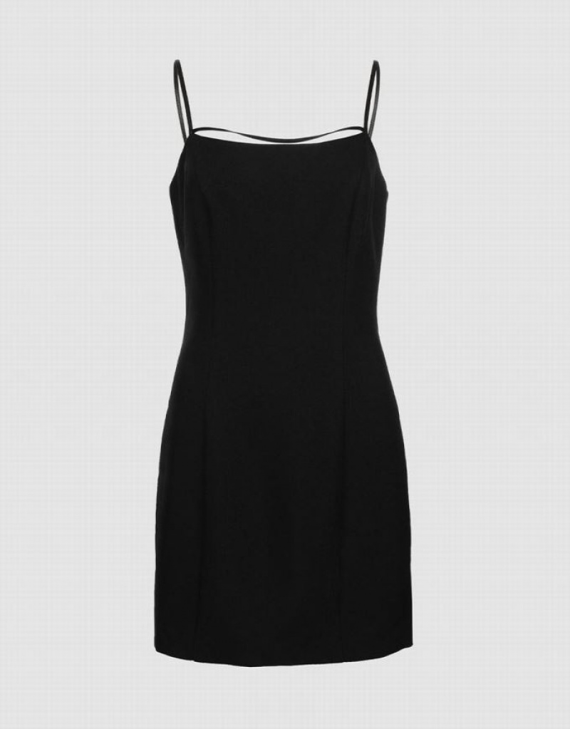 Urban Revivo Plain Mini Cami Women\'s Mini Dress Black | DLUWCMO-42