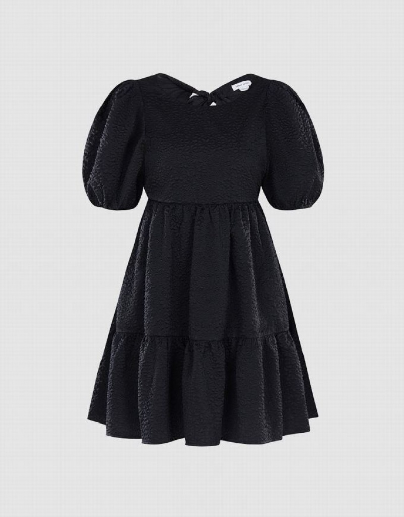 Urban Revivo Plain Puff Sleeve Ruffle Hem Women\'s Casual Dress Black | RXGCBWO-37