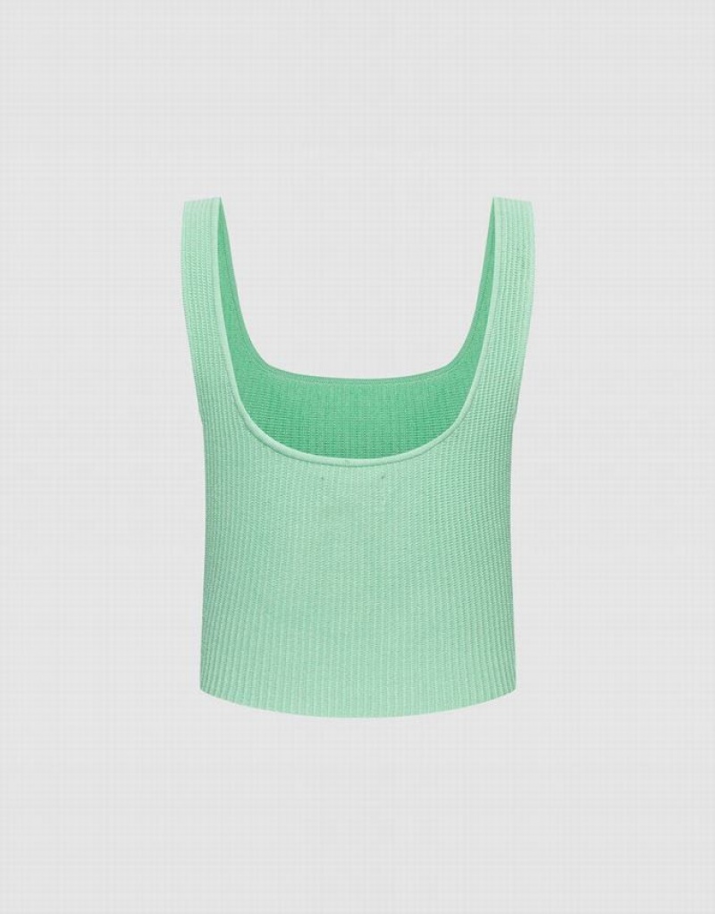 Urban Revivo Plain Ribbed Knit Women's Tank Top Green | XGMIARF-97