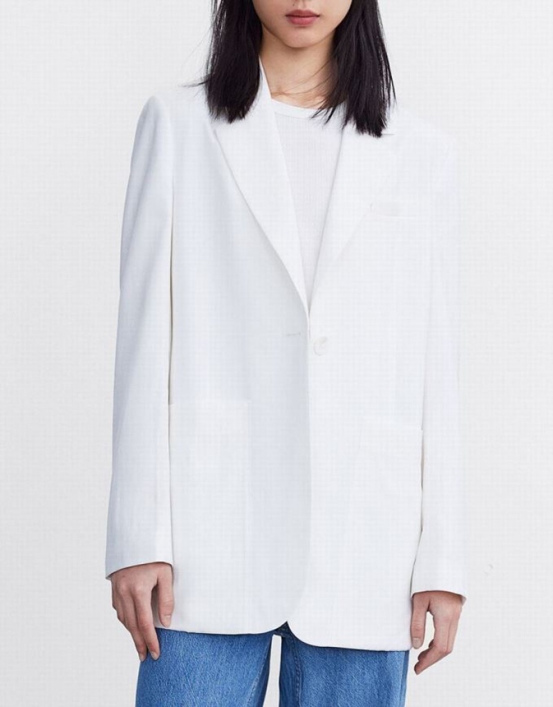 Urban Revivo Plain Single Breasted Women's Blazers White | BKCILWO-19