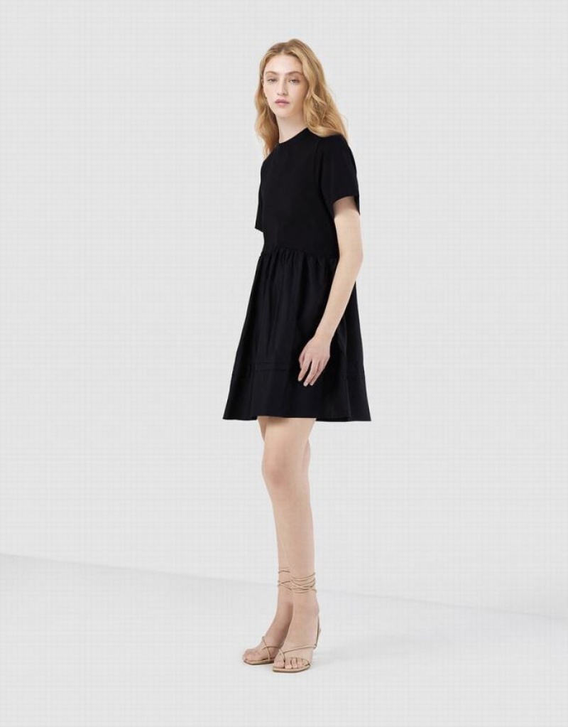 Urban Revivo Plain Spliced Women's Casual Dress Black | UVOACDT-07