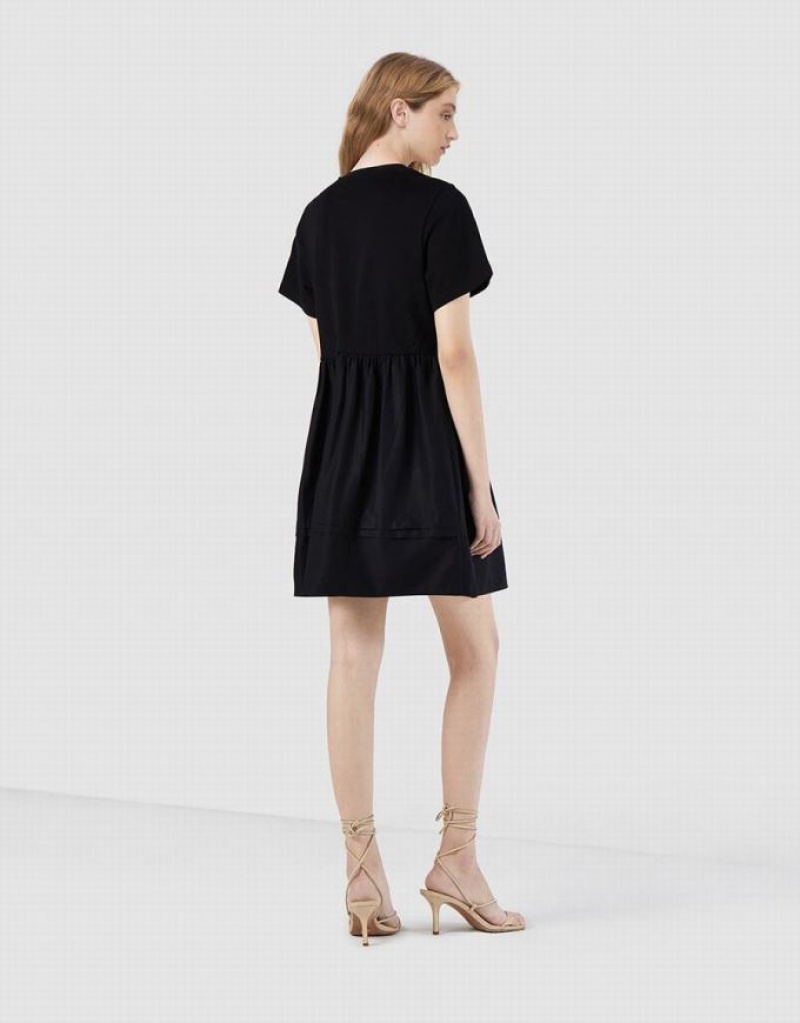 Urban Revivo Plain Spliced Women's Casual Dress Black | UVOACDT-07