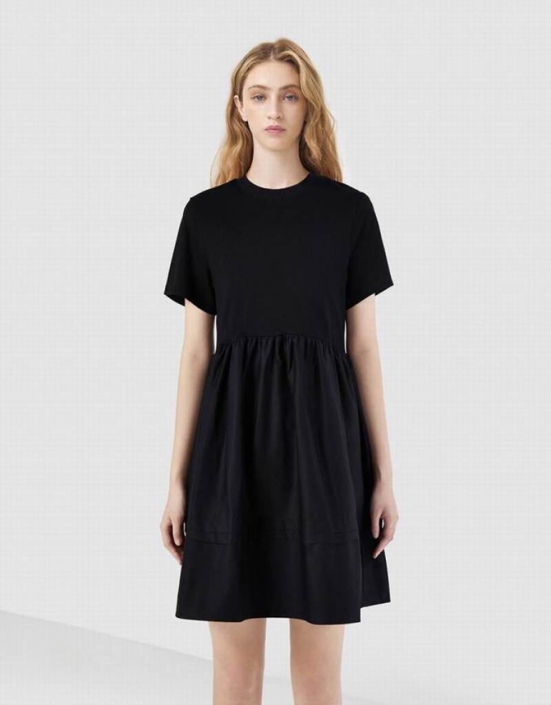 Urban Revivo Plain Spliced Women's Casual Dress Black | UVOACDT-07