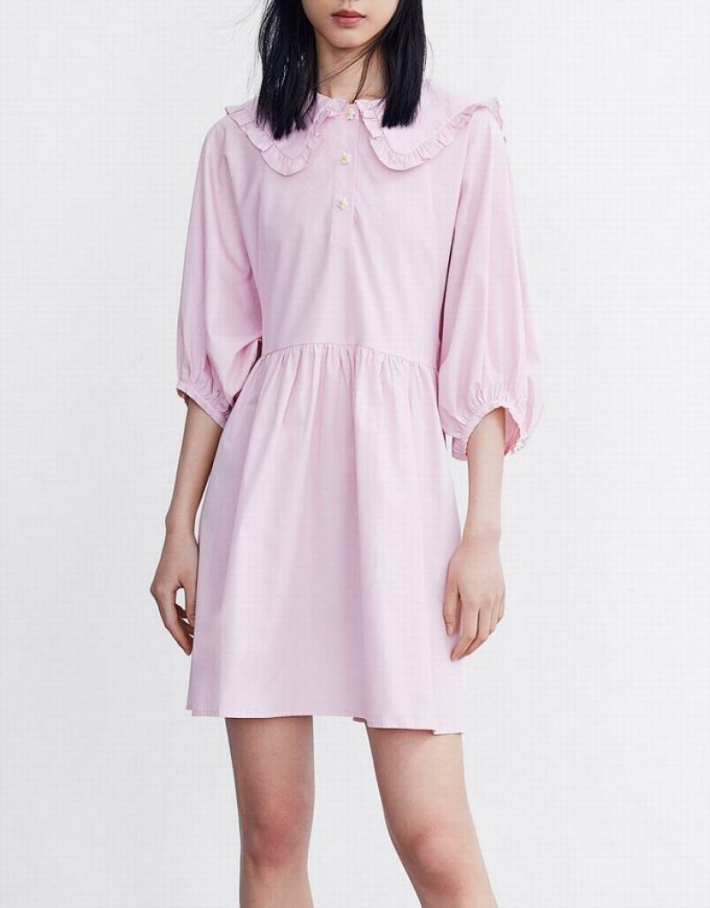 Urban Revivo Plain Statement Collar Skater Women's Casual Dress Pink | KMDIQNZ-67