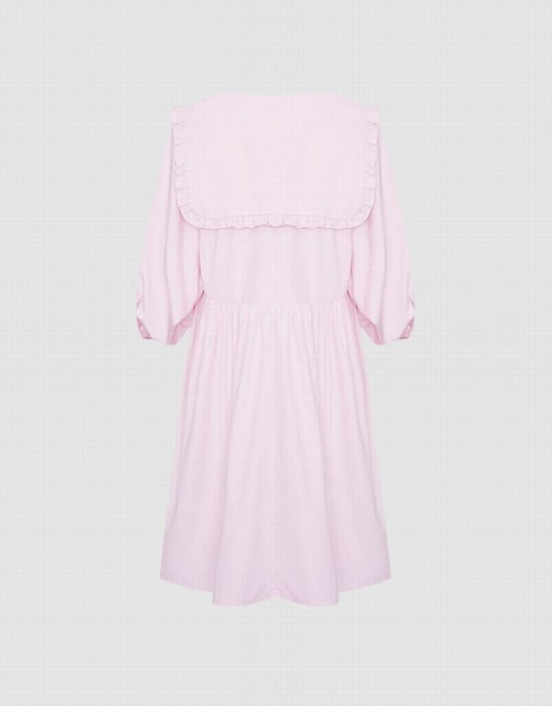 Urban Revivo Plain Statement Collar Skater Women's Casual Dress Pink | KMDIQNZ-67