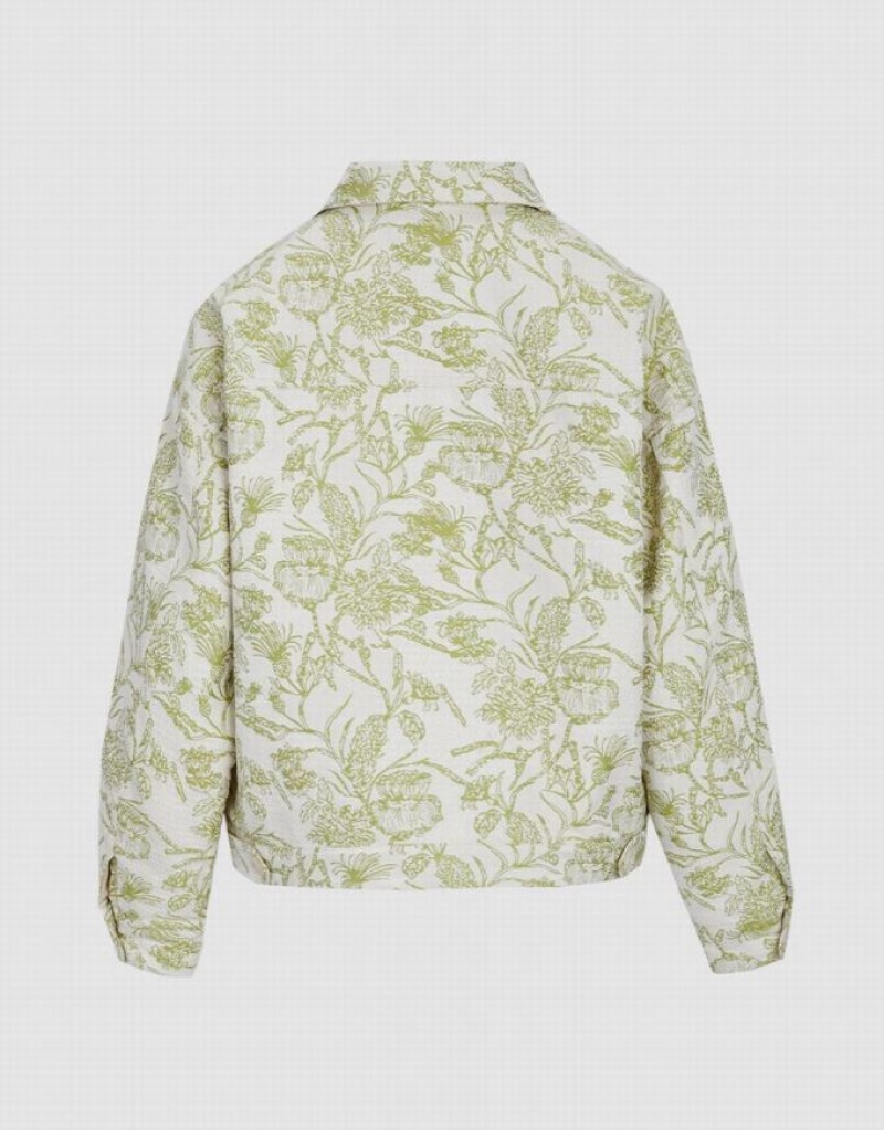 Urban Revivo Plant Print Button Up Women's Jacket Green | XOCWLFH-08