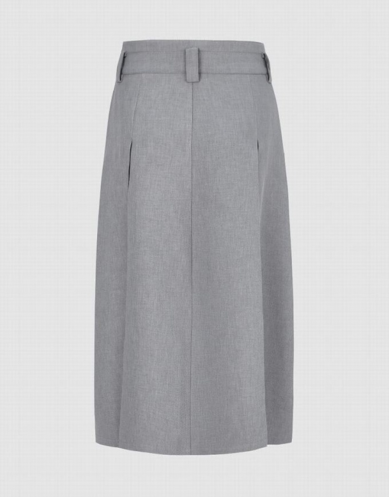 Urban Revivo Pleated Midi A-Line Women's Skirts Grey | CXDHYWB-46