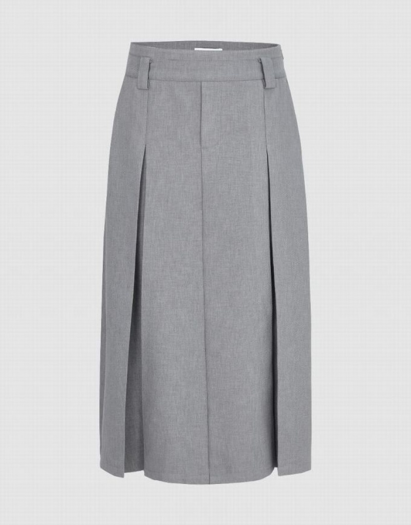 Urban Revivo Pleated Midi A-Line Women\'s Skirts Grey | CXDHYWB-46