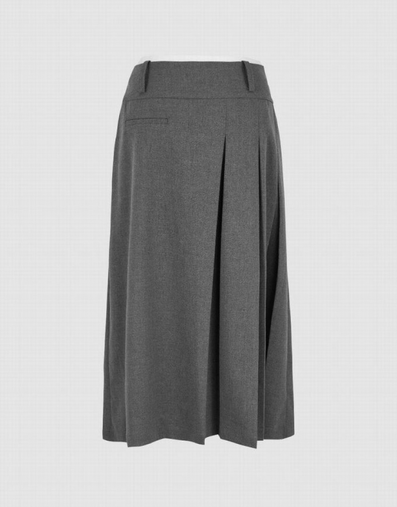 Urban Revivo Pleated Midi A-Line Women's Skirts Dark Grey | TZEAHXU-21