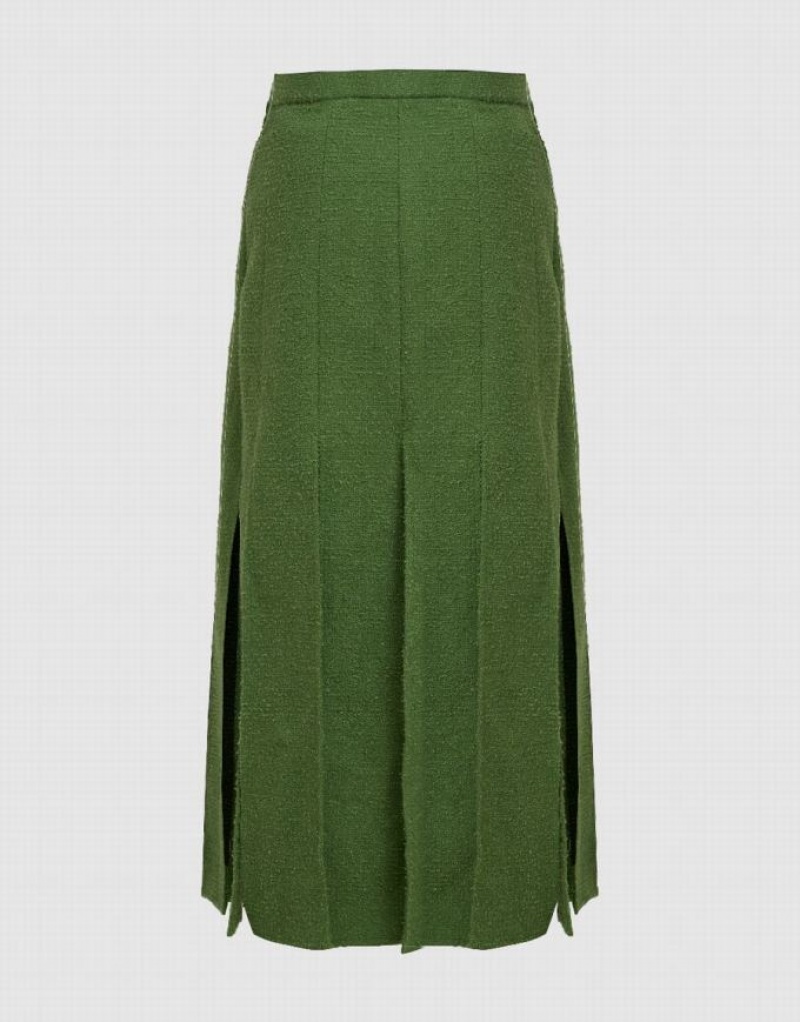 Urban Revivo Pleated Midi A-Line Women's Skirts Green | FDMLZON-71