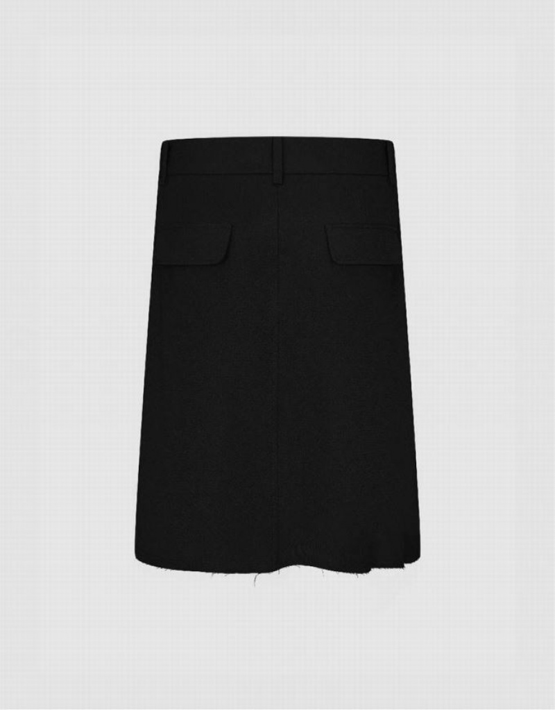 Urban Revivo Pleated Midi Straight Women's Skirts Black | QDXOIWM-93