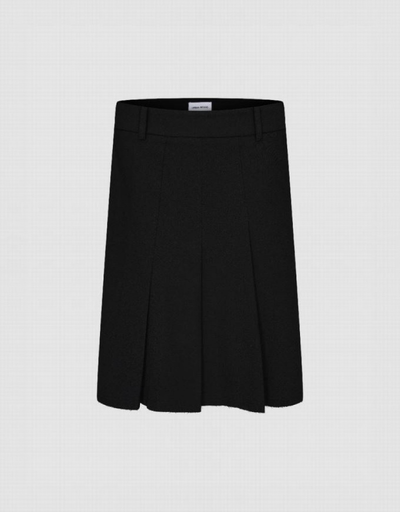 Urban Revivo Pleated Midi Straight Women\'s Skirts Black | QDXOIWM-93